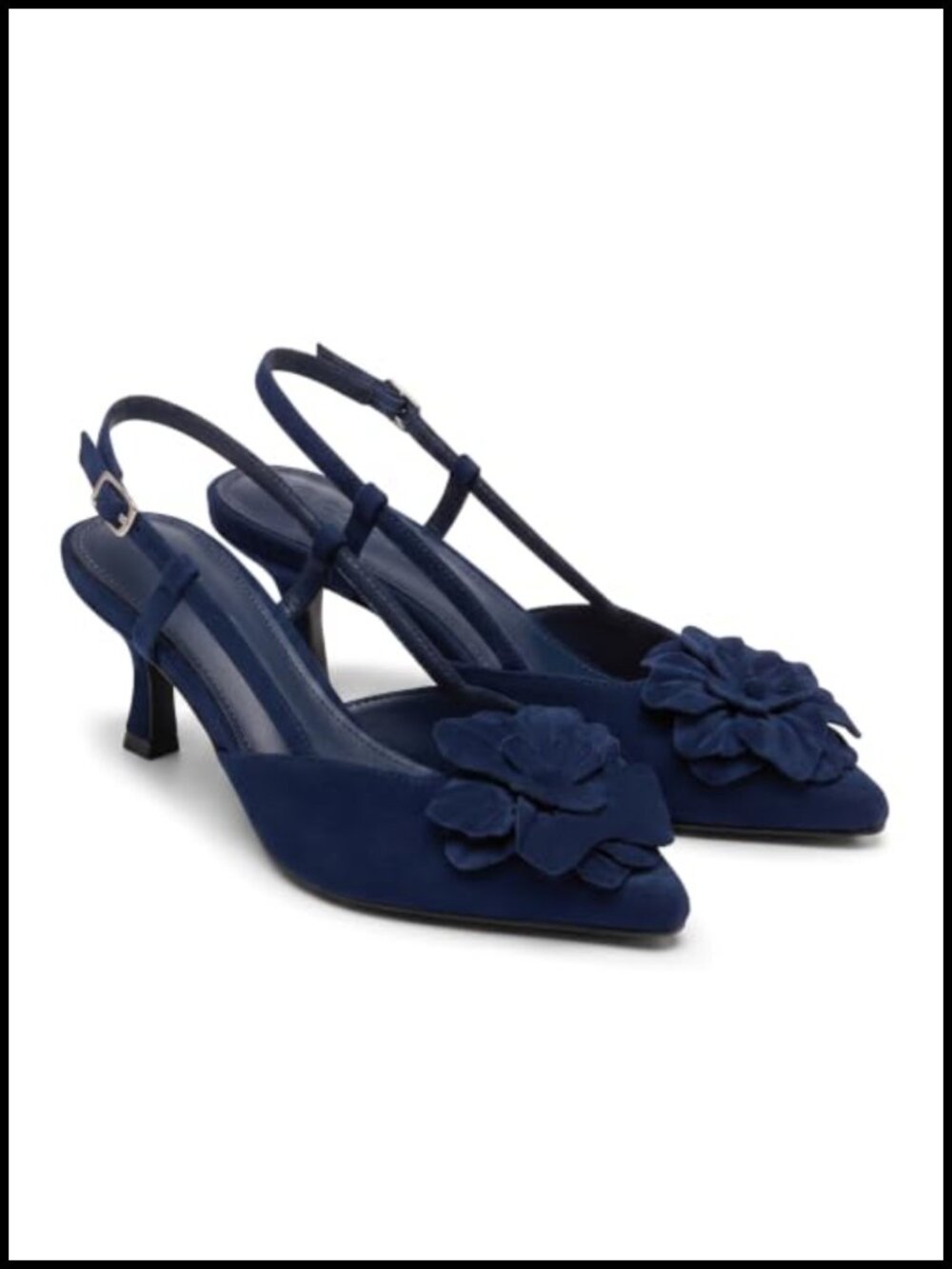 Women's Kitten Heel Slingback Pumps with Flower Detail
